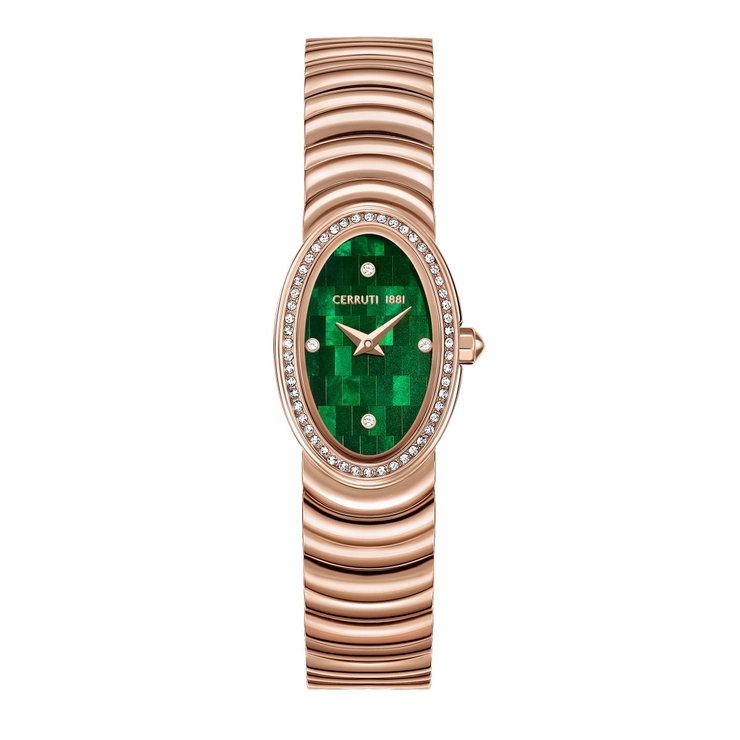 Cerruti 1881 Women's Luxury Oval Green Dial Rose Gold Watch