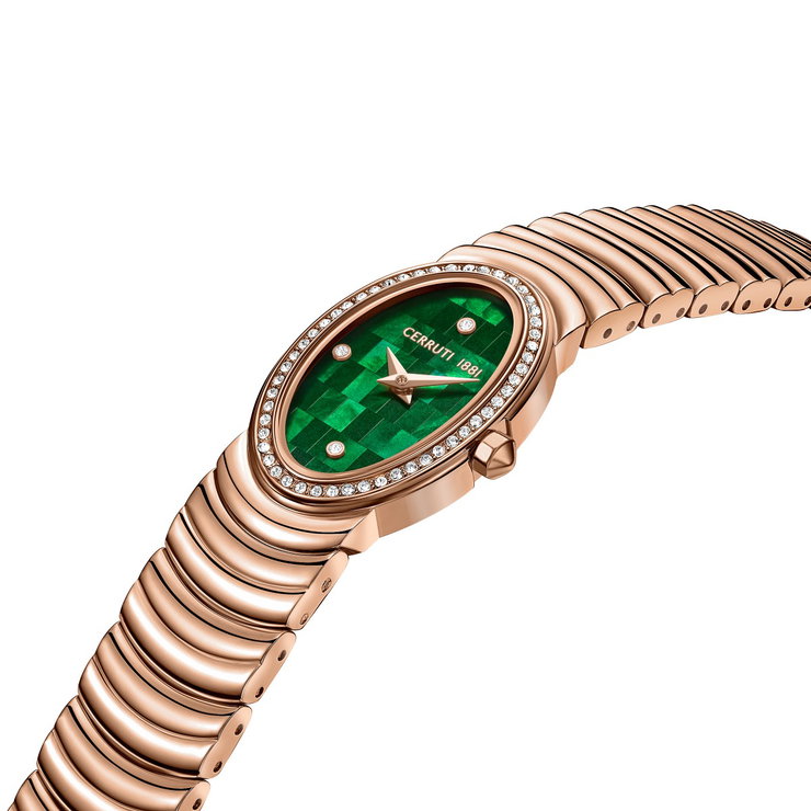 Cerruti 1881 Women's Luxury Oval Green Dial Rose Gold Watch