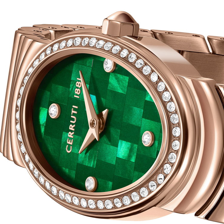 Cerruti 1881 Women's Luxury Oval Green Dial Rose Gold Watch