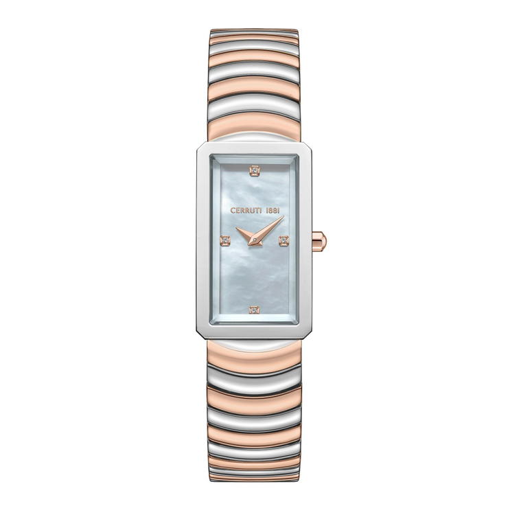 Cerruti 1881 Two Tone Rectangular Ladies Watch - Crystal
