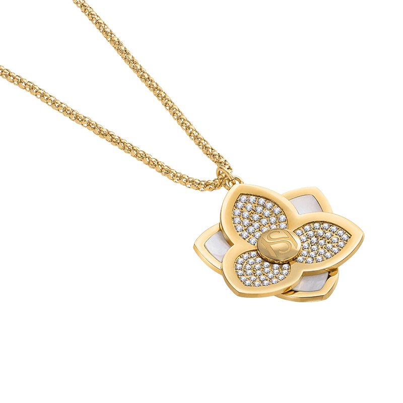 Saint Honore Gold Floral Pendant Necklace with Crystal