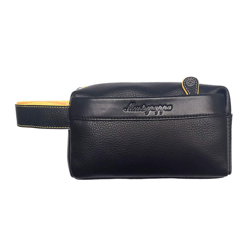 Montegrappa Italian Clutch Bag Natural Leather , Black / Yellow