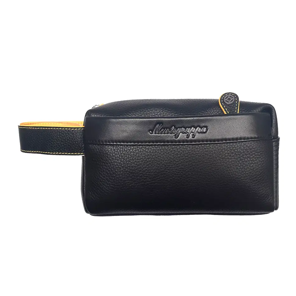 Montegrappa Italian Clutch Bag Natural Leather , Black / Yellow