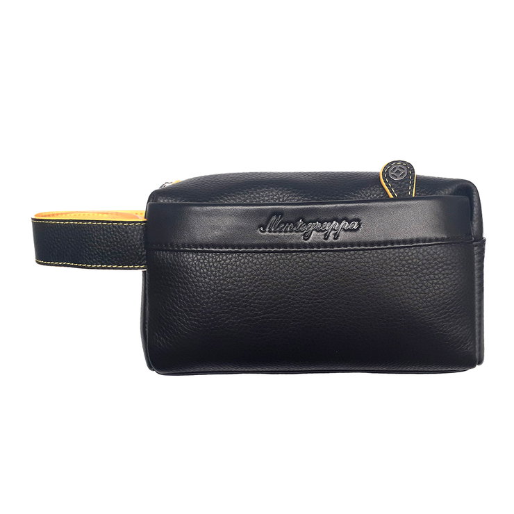 Montegrappa Italian Clutch Bag Natural Leather , Black / Yellow