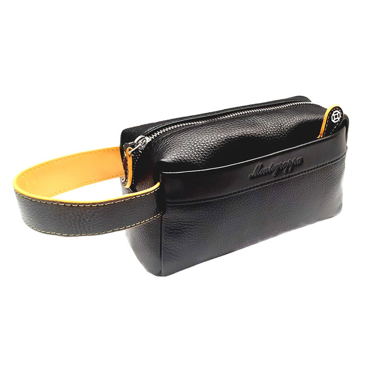 Montegrappa Italian Clutch Bag Natural Leather , Black / Yellow