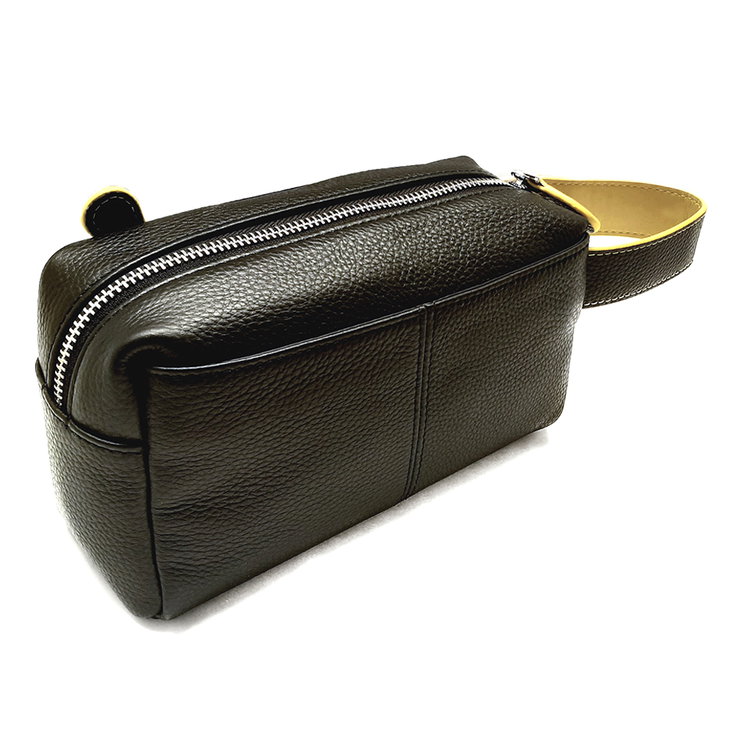 Montegrappa Italian Clutch Bag Natural Leather , Black / Yellow