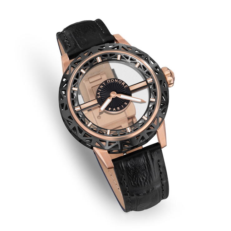 Saint Honore Luxury Watch with Black Leather Strap
