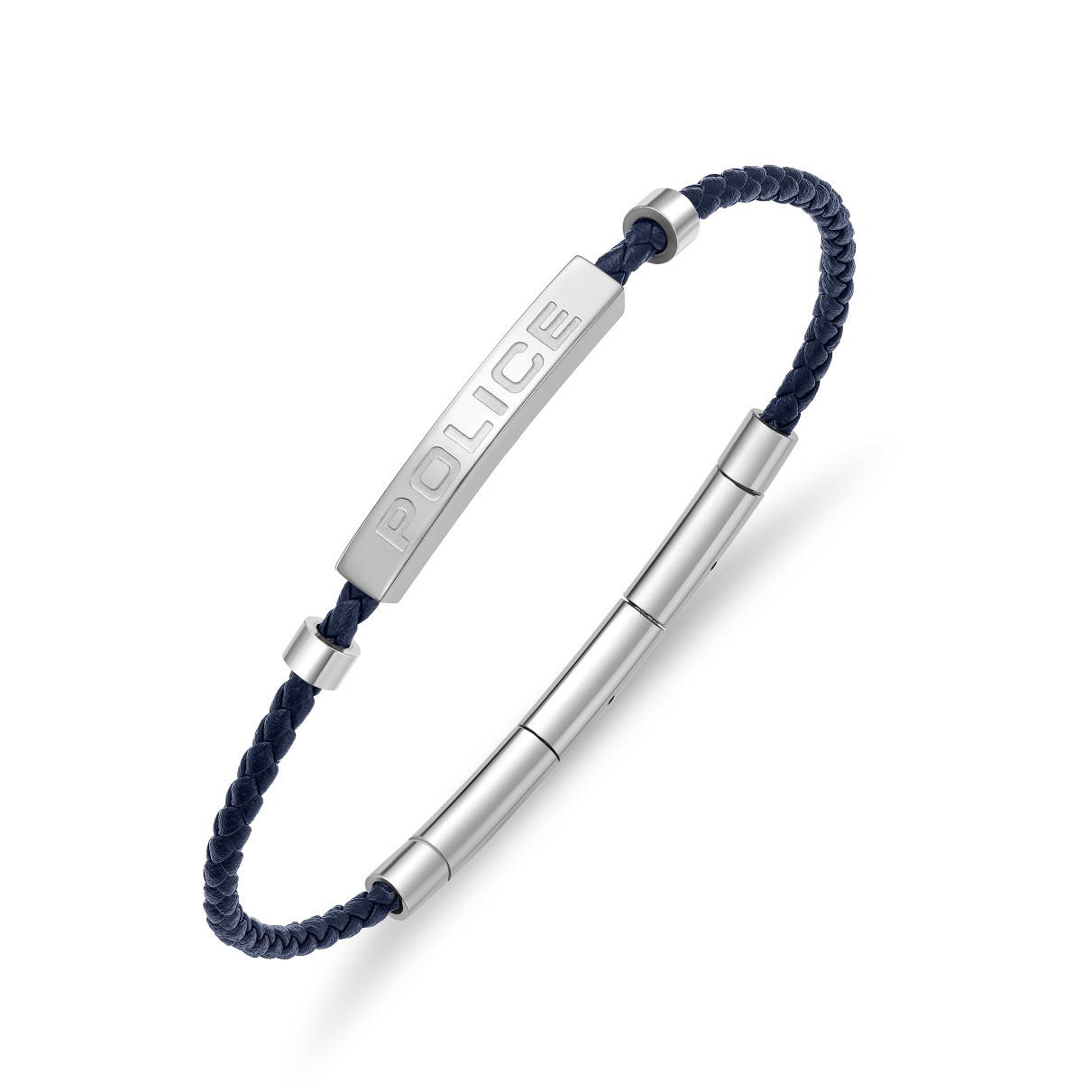 Police Men Leather Bracelet Blue Stainless Steel