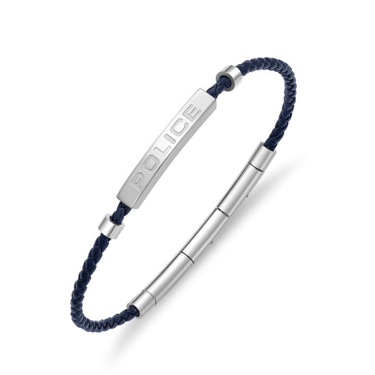 Police Men Leather Bracelet Blue Stainless Steel