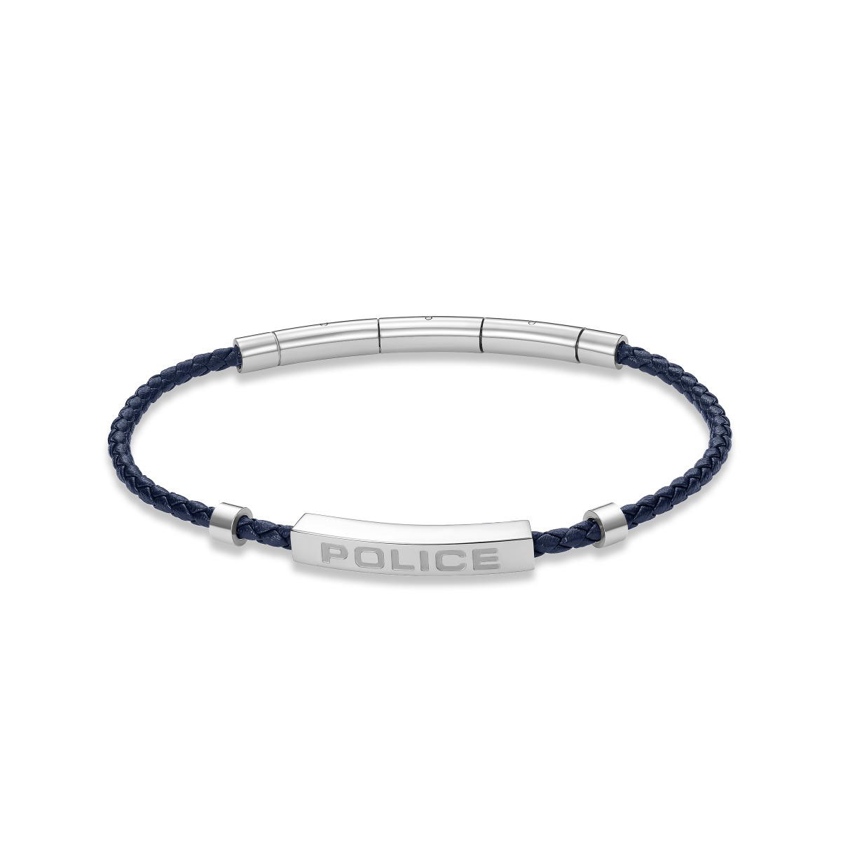Police Men Leather Bracelet Blue Stainless Steel