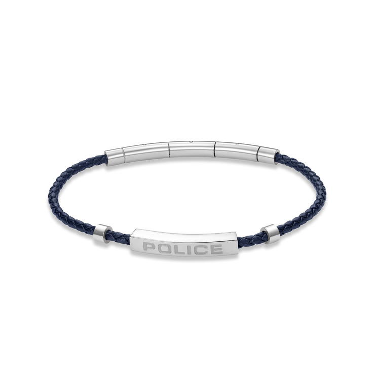 Police Men Leather Bracelet Blue Stainless Steel