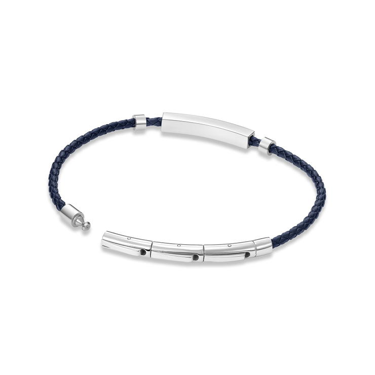Police Men Leather Bracelet Blue Stainless Steel