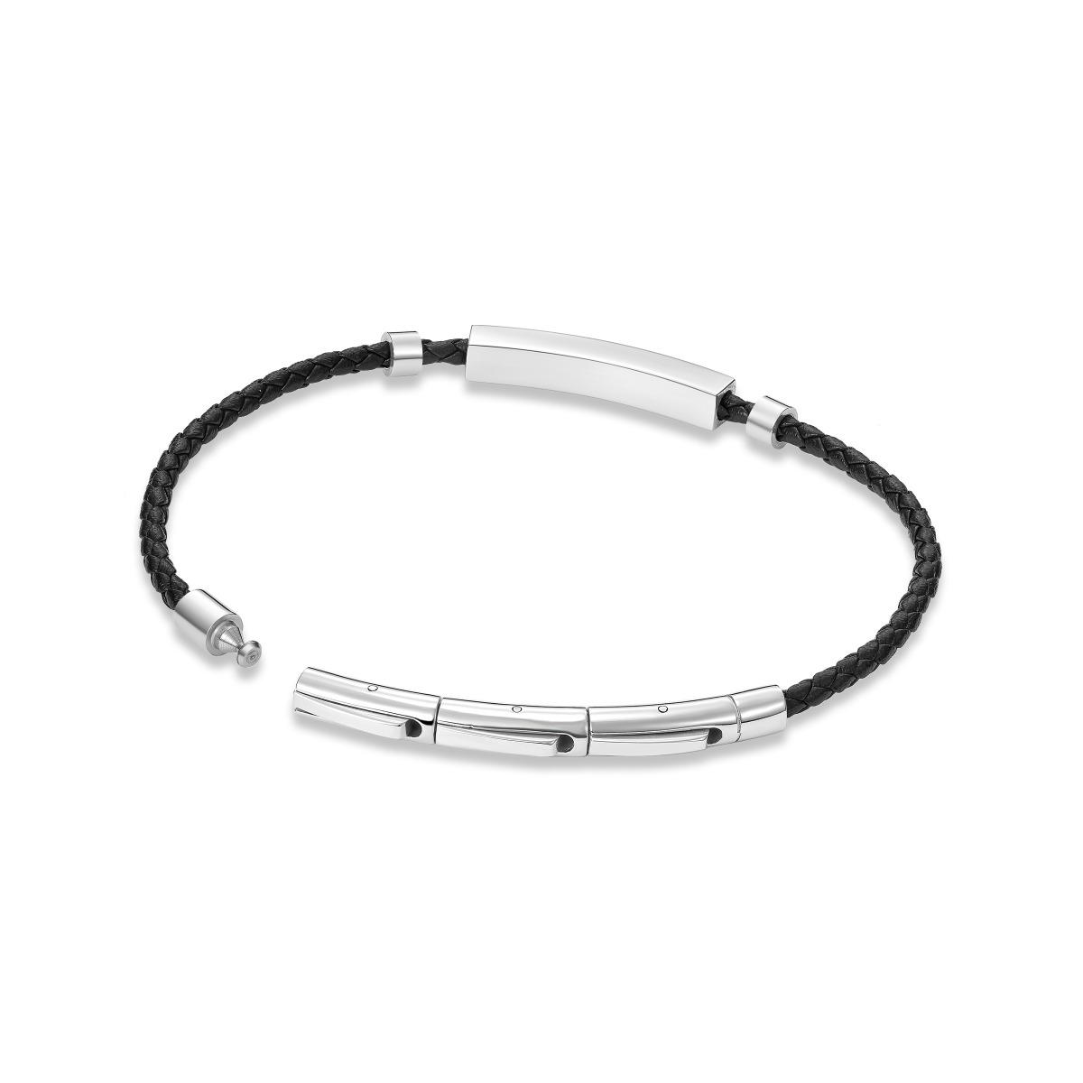 Police Men Leather Bracelet Black Stainless Steel