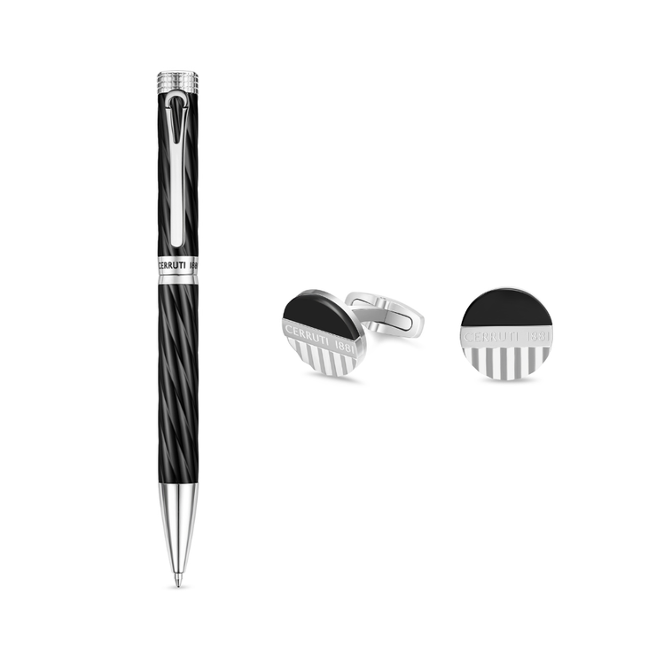 Cerruti 1881 Orazio Men's Black Ballpoint Pen and Cufflinks Set