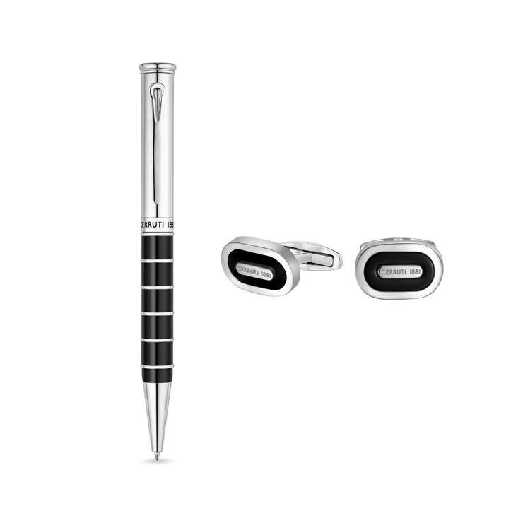 Cerruti 1881 Ivo Men's Black Ballpoint Pen and Cufflinks Set