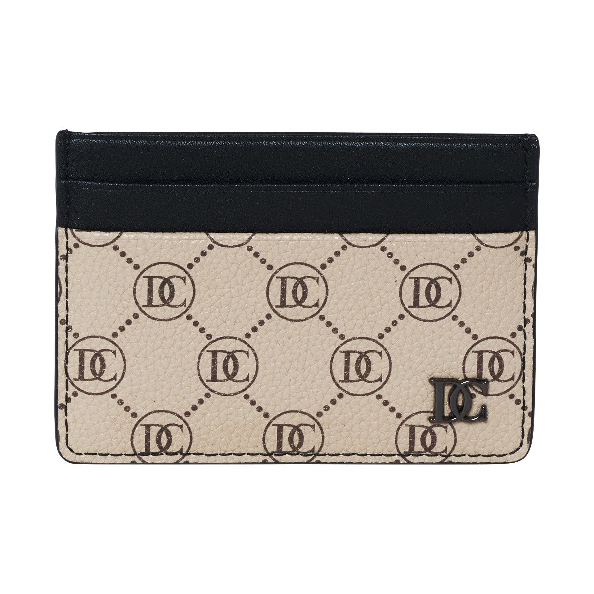Dici Milano Beige Monogram Card Holder - Black Leather