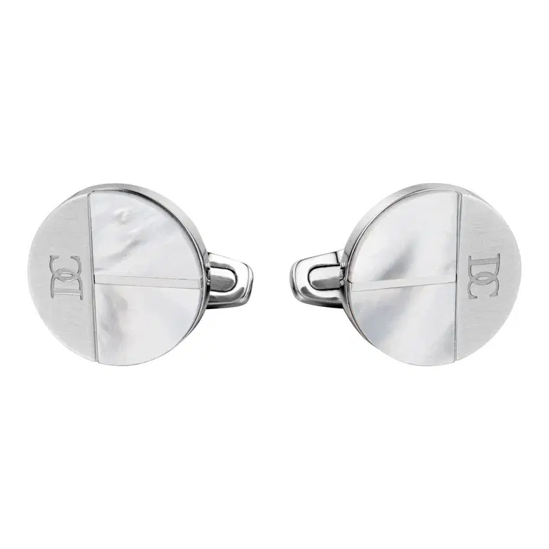 Dici Milano Men’s Silver Round Cufflinks with Mother of Pearl
