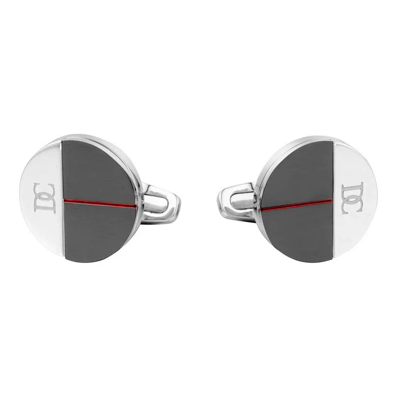 Dici Milano Men’s Silver & Gunmetal Cufflink with Red Line