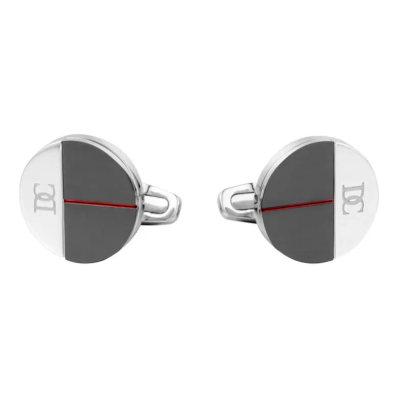 Dici Milano Men’s Silver & Gunmetal Cufflink with Red Line