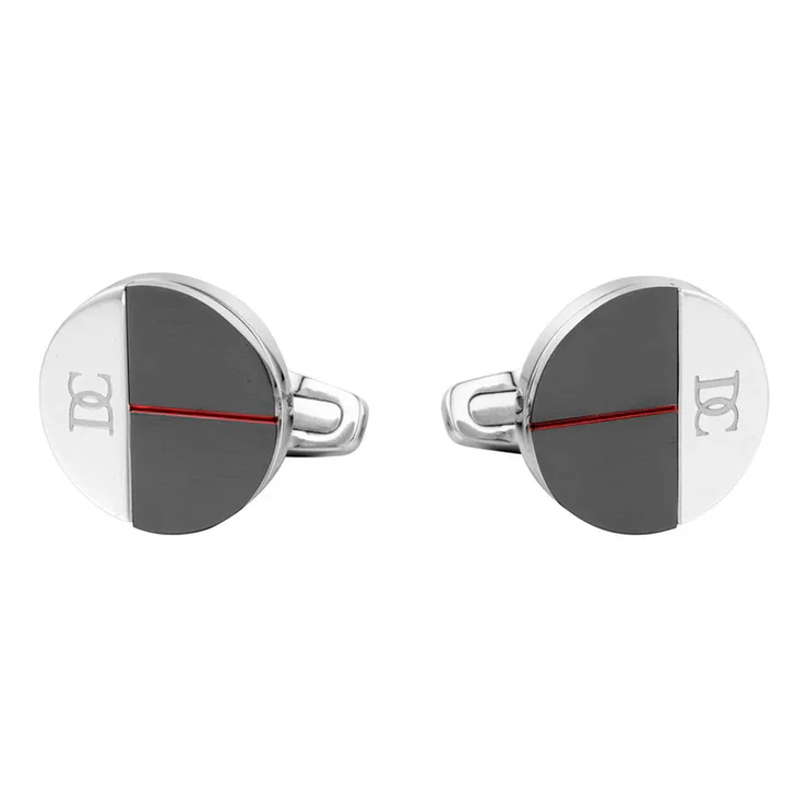 Dici Milano Men’s Silver & Gunmetal Cufflink with Red Line