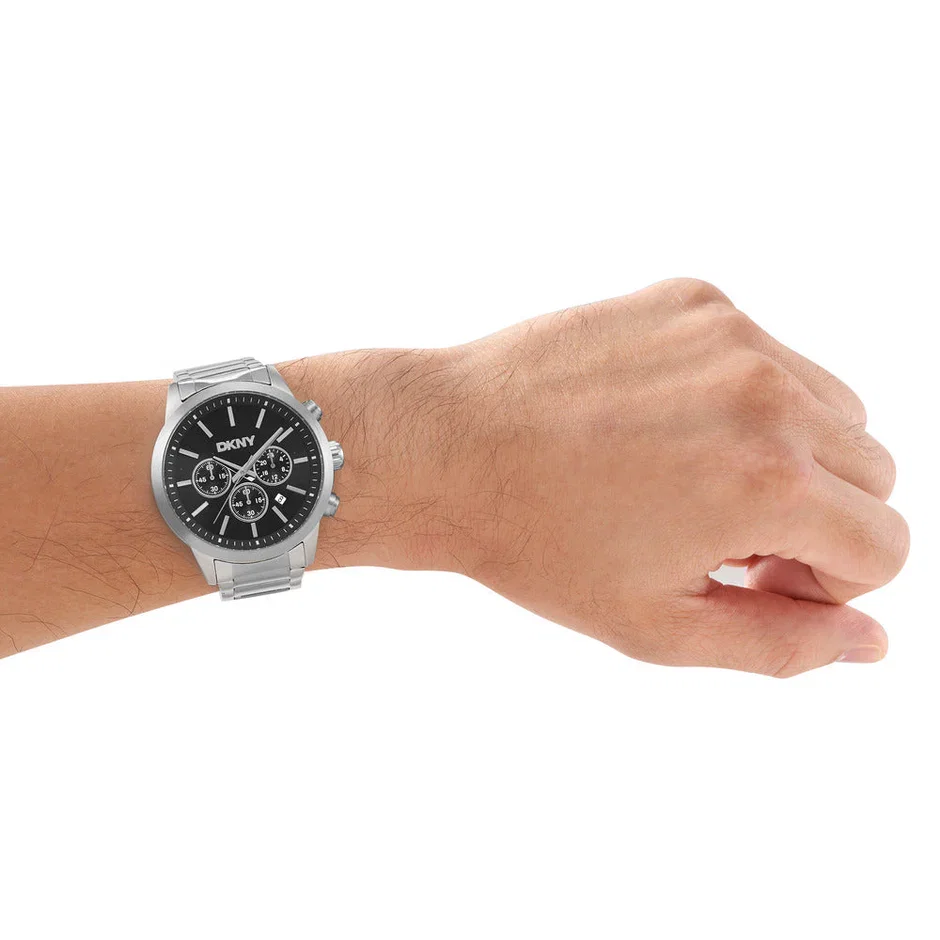 DKNY Men's Silver Steel Chronograph Watch with Black Dial