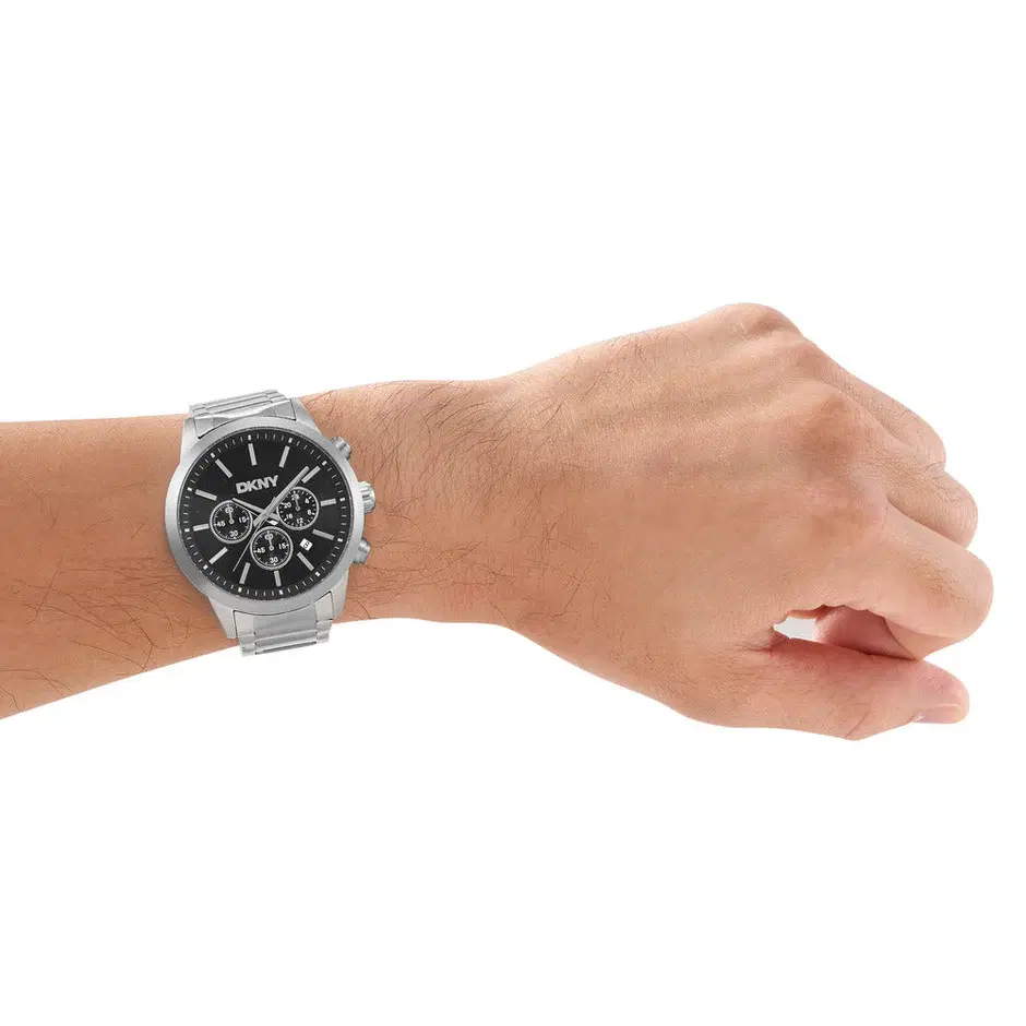 DKNY Men's Silver Steel Chronograph Watch with Black Dial