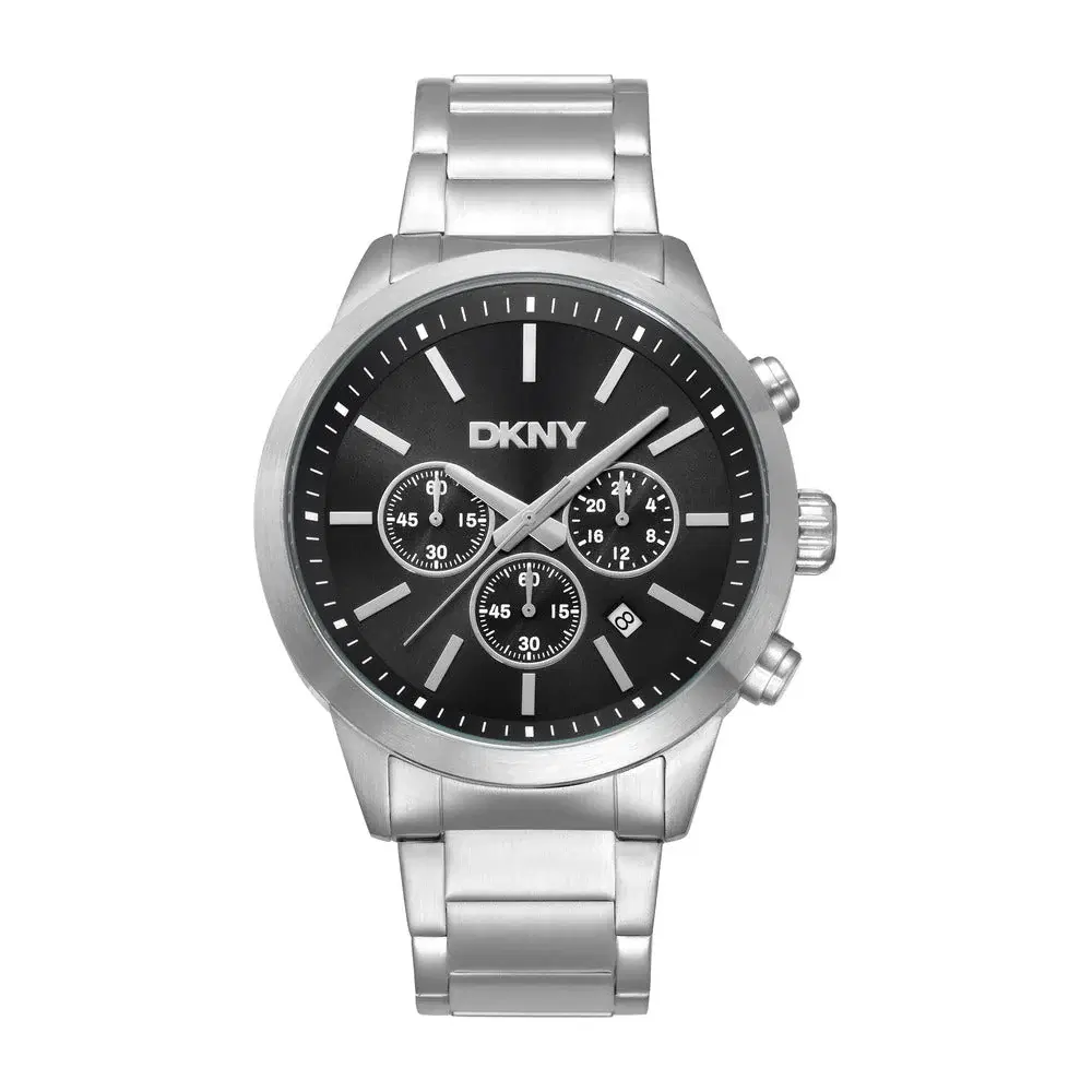 DKNY Men's Silver Steel Chronograph Watch with Black Dial