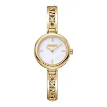 ساعة دكنى نسائية ذهبية بسوار مزين بشعار مرصع بالكريستال