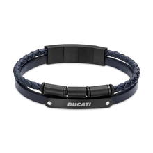 Ducati CORAGGIO Blue Leather Bracelet with Black Steel 