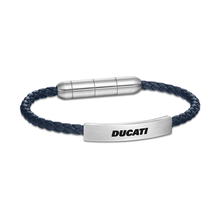 Ducati TRAIL Blue Leather Bracelet with Steel Plate for Men