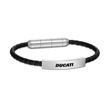 Ducati TRAIL Black Leather Bracelet with Steel Plate for Men