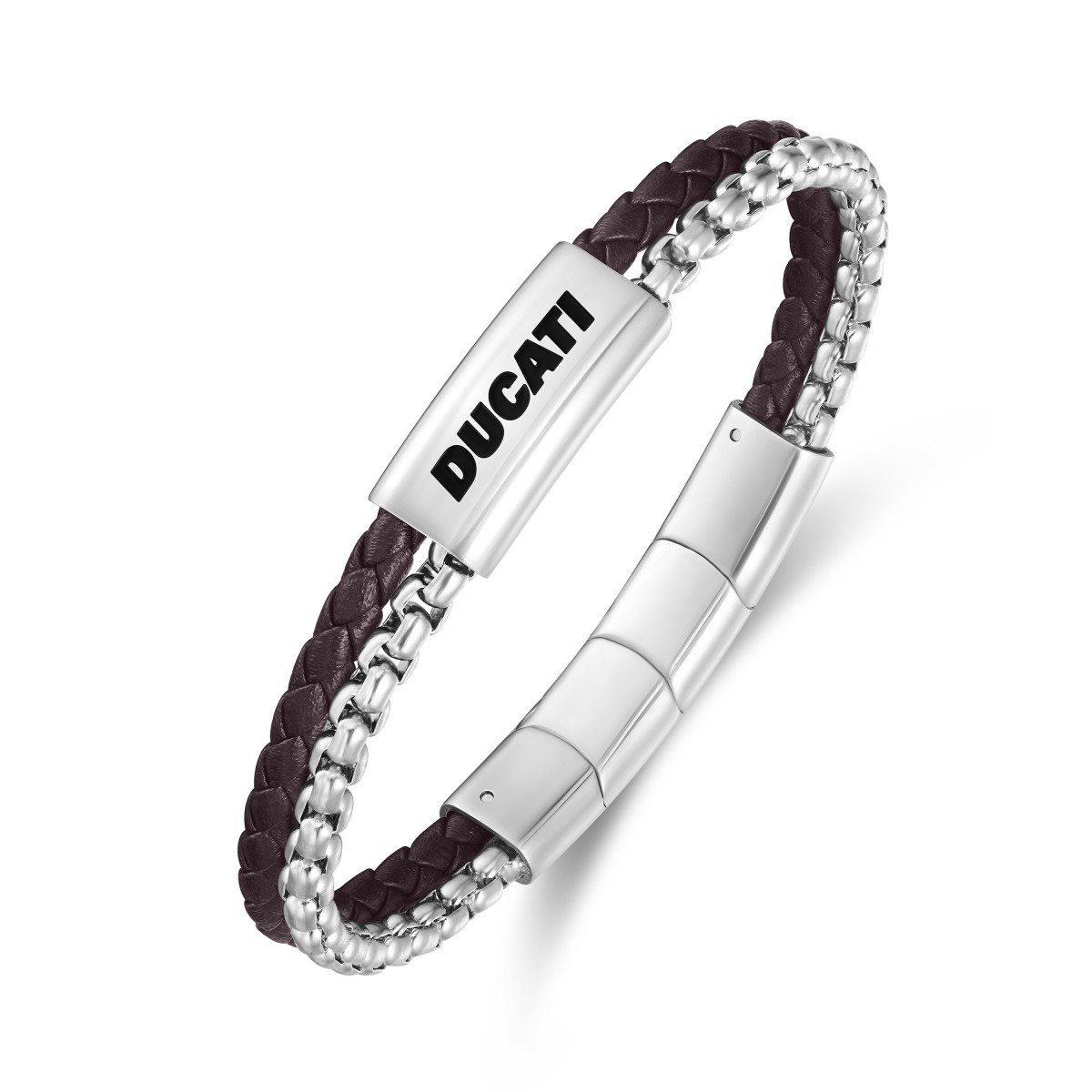Ducati DRIFTER Brown Leather and Steel Bracelet for Men