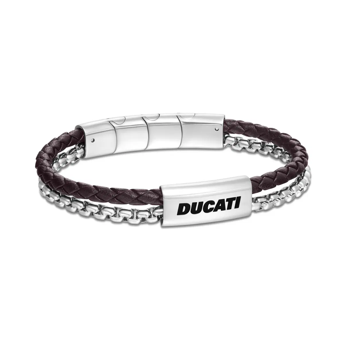 Ducati DRIFTER Brown Leather and Steel Bracelet for Men