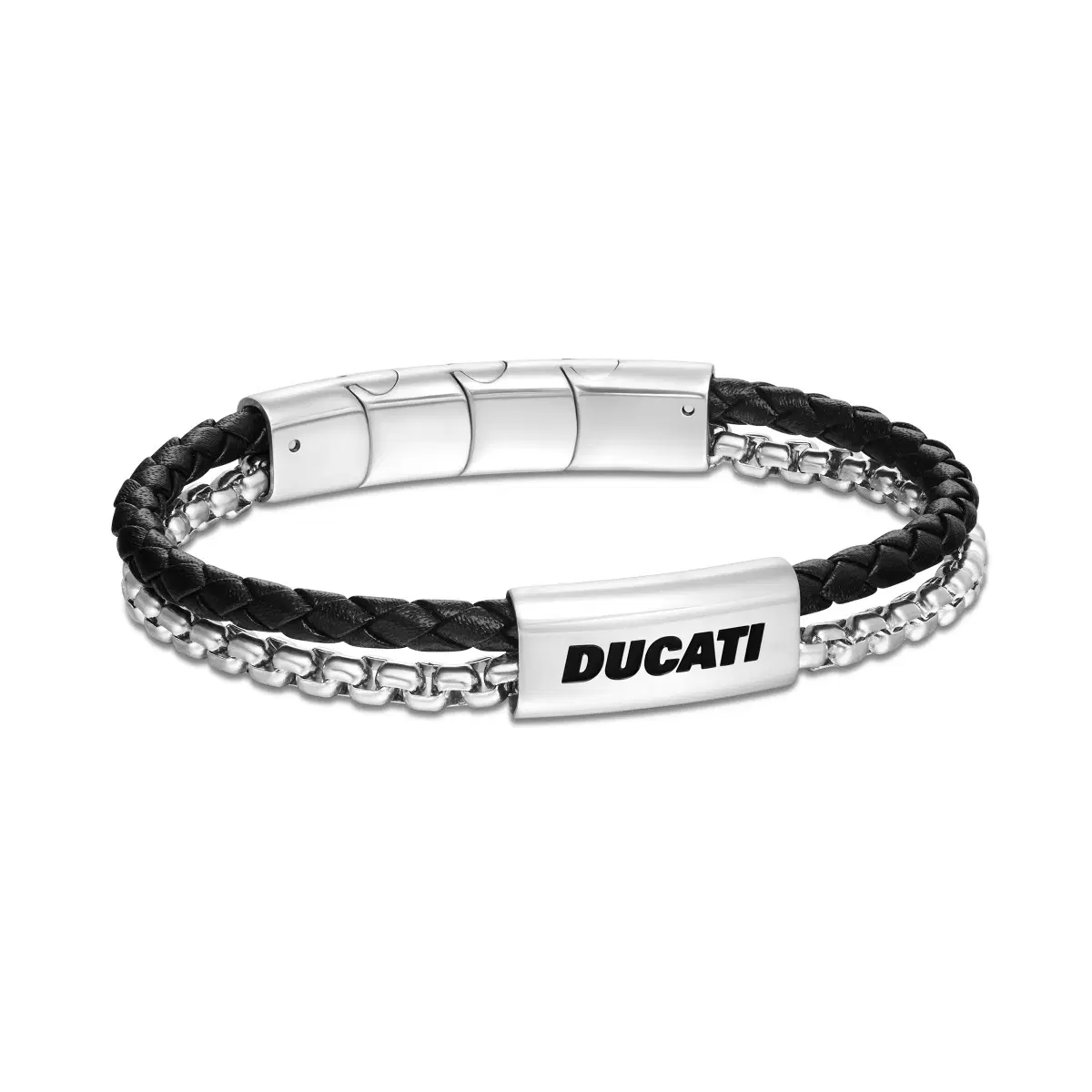 Ducati DRIFTER Black Leather and Steel Bracelet for Men