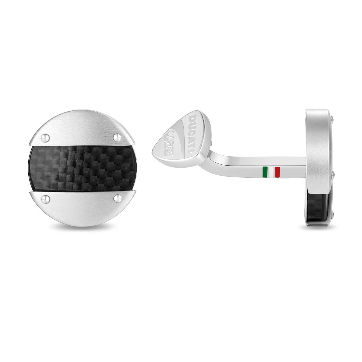 Ducati Motore Men Cufflink Steel Silver , Black Carbon 