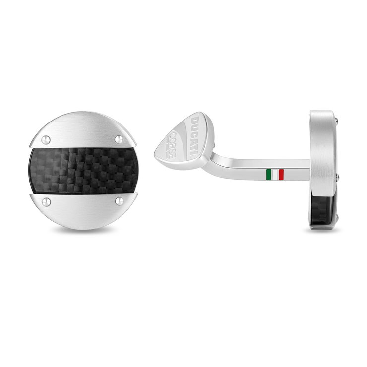 Ducati Motore Men Cufflink Steel Silver , Black Carbon 