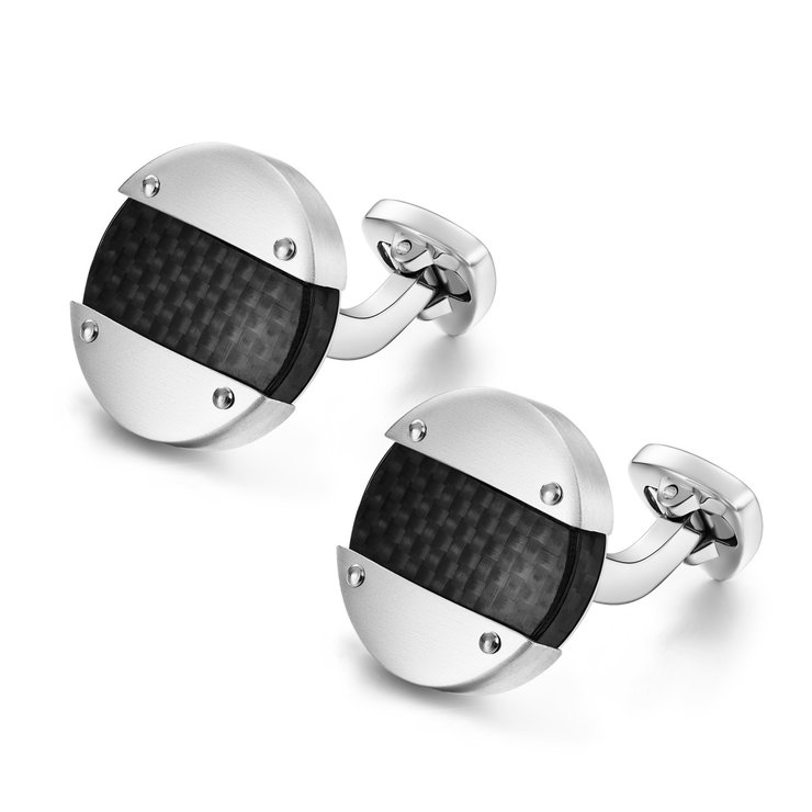 Ducati Motore Men Cufflink Steel Silver , Black Carbon 