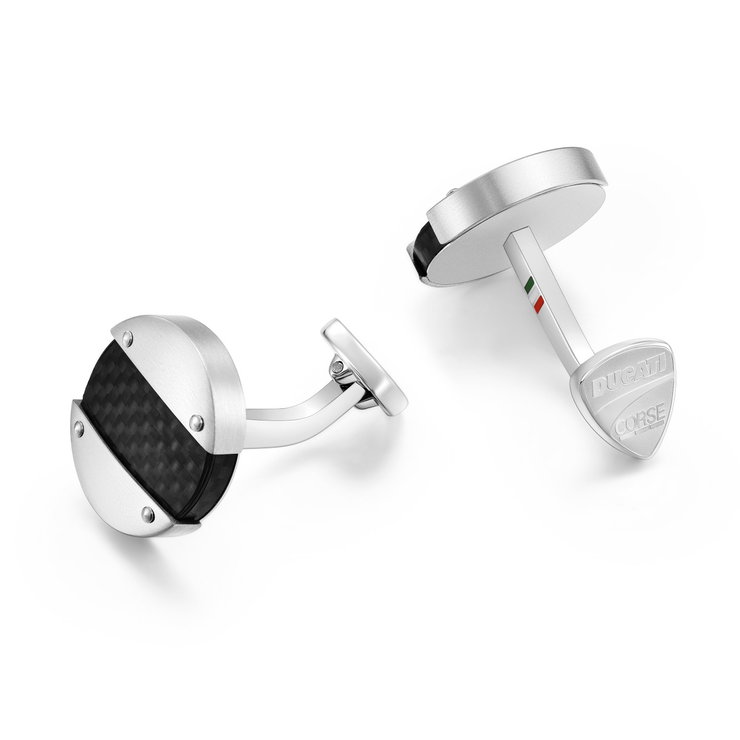 Ducati Motore Men Cufflink Steel Silver , Black Carbon 