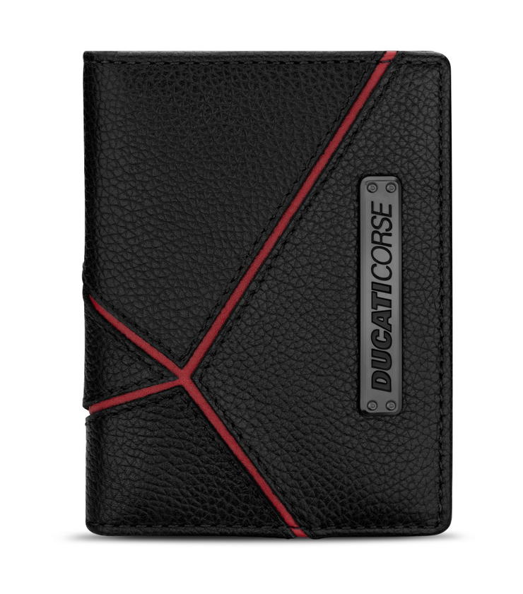 محفظة كروت فيتوريا من دوكاتى للرجال 6 بطاقات جلد لون اسود واحمر 