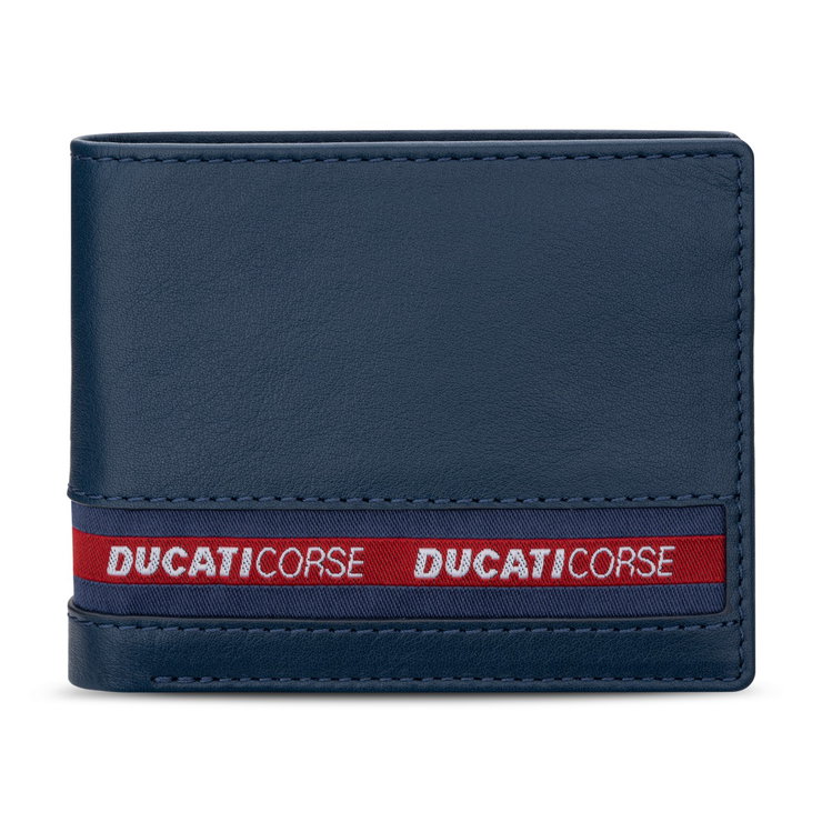 Ducati Blue Leather Wallet with Ducati Corse Logo Stripe