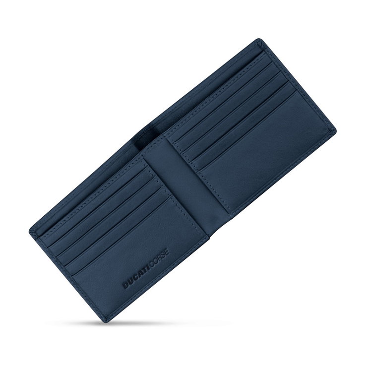 Ducati Blue Leather Wallet with Ducati Corse Logo Stripe