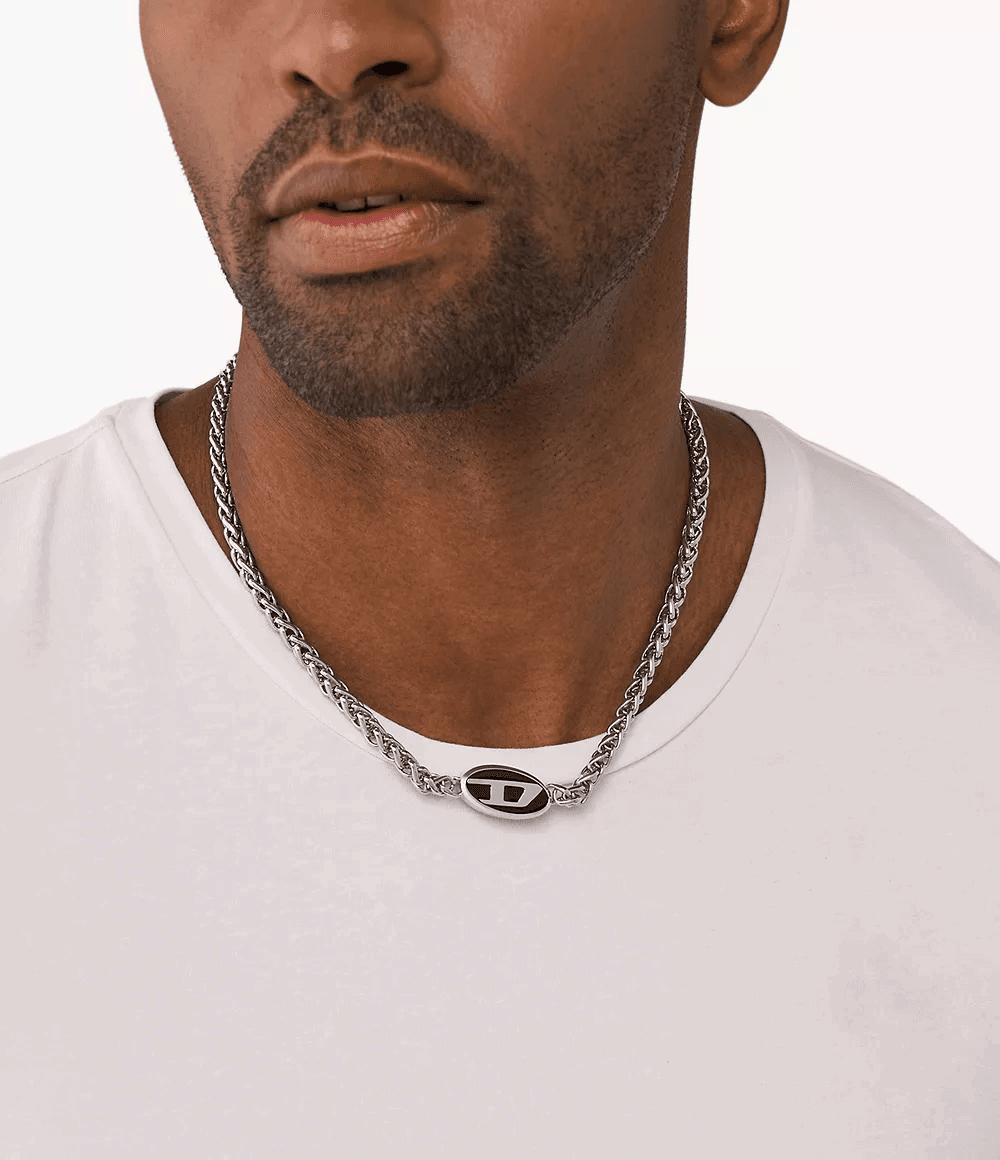 Diesel Necklace For Men Stainless Steel Chain Silver
