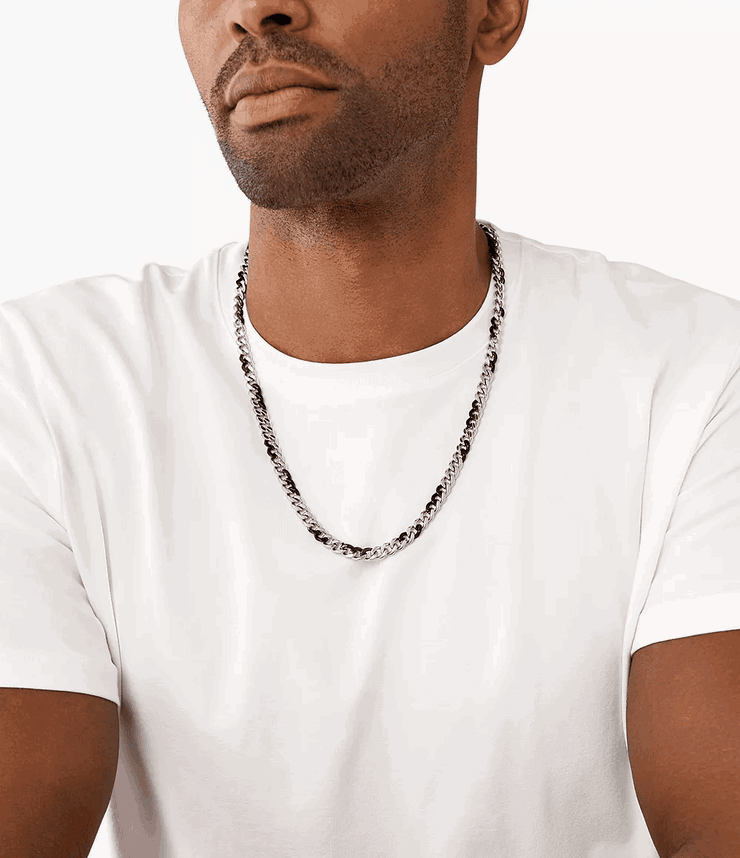 سلسال من ديزل للرجال استيل لون فضى لامع مع اسود