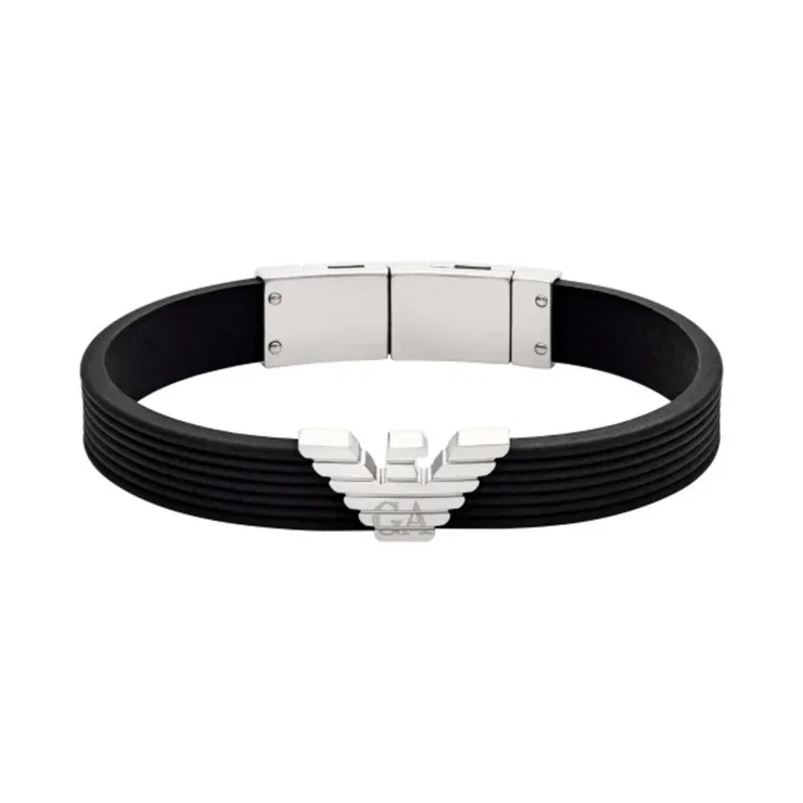 Emporio Armani Men’s Black Bracelet with Eagle Logo