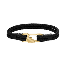 Emporio Armani Men’s Black Leather Bracelet - Gold Logo