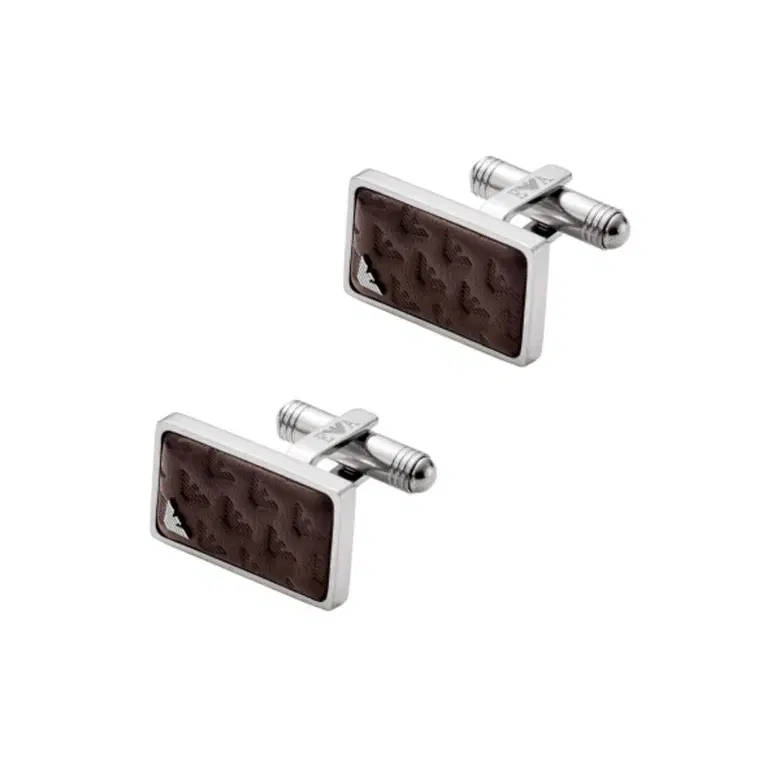 Emporio Armani Silver and Brown Rectangular Cufflinks