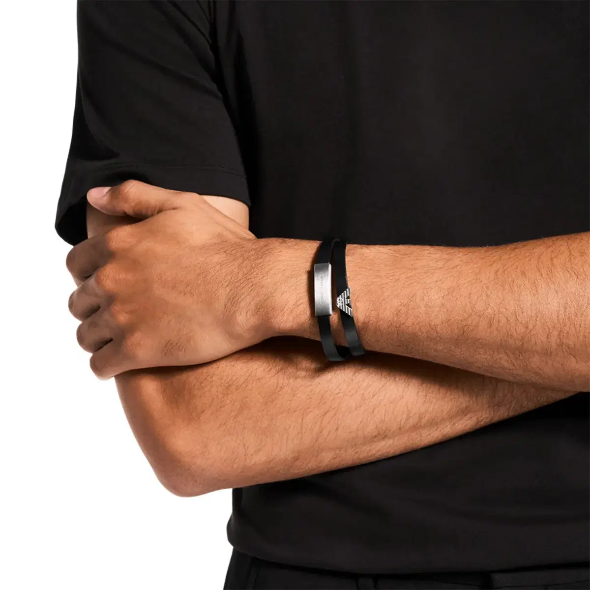 Emporio Armani Black Leather Bracelet for Men
