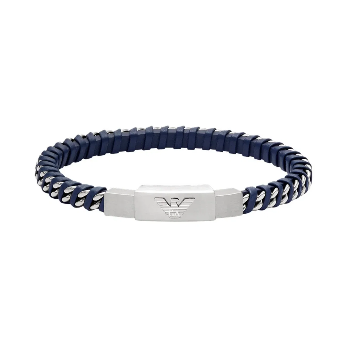 Emporio Armani Blue Leather & Steel Bracelet for Men