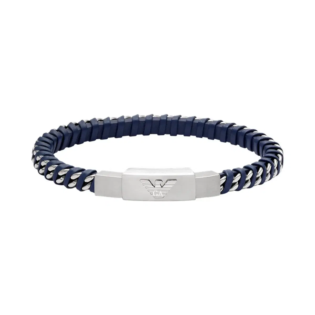 Emporio Armani Blue Leather & Steel Bracelet for Men
