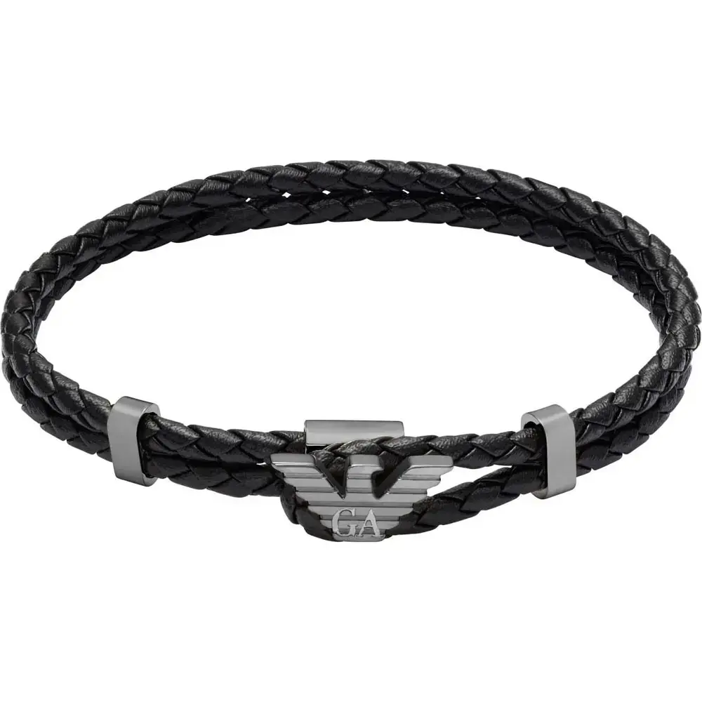 Emporio Armani Black Leather Bracelet for Men